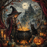 Malen nach Zahlen Der funkelnde Hexenkessel – Halloween-Motiv