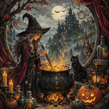 Malen nach Zahlen Der funkelnde Hexenkessel – Halloween-Motiv