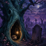 Malen nach Zahlen Der hohle Baum am Friedhof – Halloween-Motiv