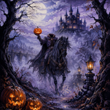 Malen nach Zahlen Der kopflose Reiter im Nebel – Halloween-Motiv