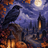 Malen nach Zahlen Der Rabe über dem alten Friedhof – Halloween-Motiv