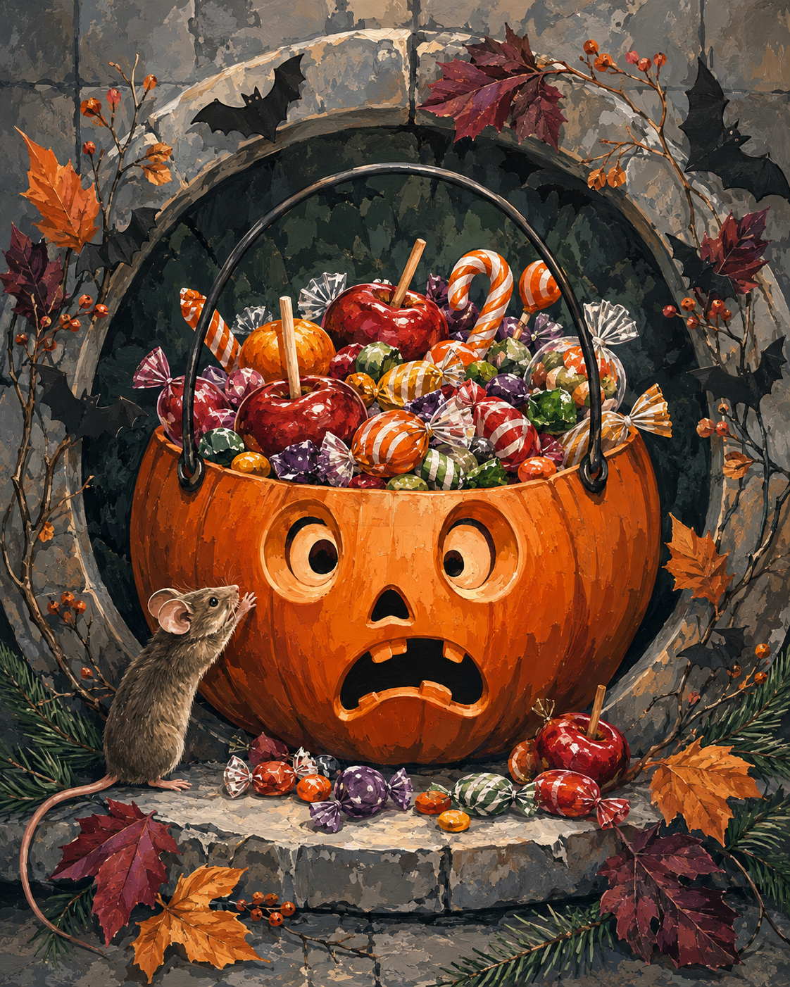 Malen nach Zahlen Der Süßigkeiteneimer des Schreckens – Halloween-Motiv