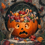 Malen nach Zahlen Der Süßigkeiteneimer des Schreckens – Halloween-Motiv