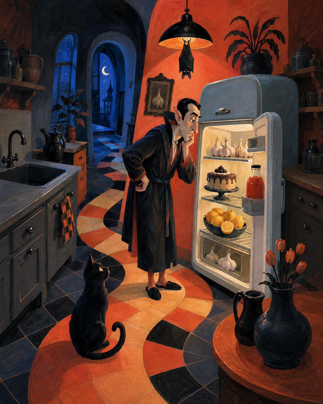 Malen nach Zahlen Der Vampir am Kühlschrank – Halloween-Motiv