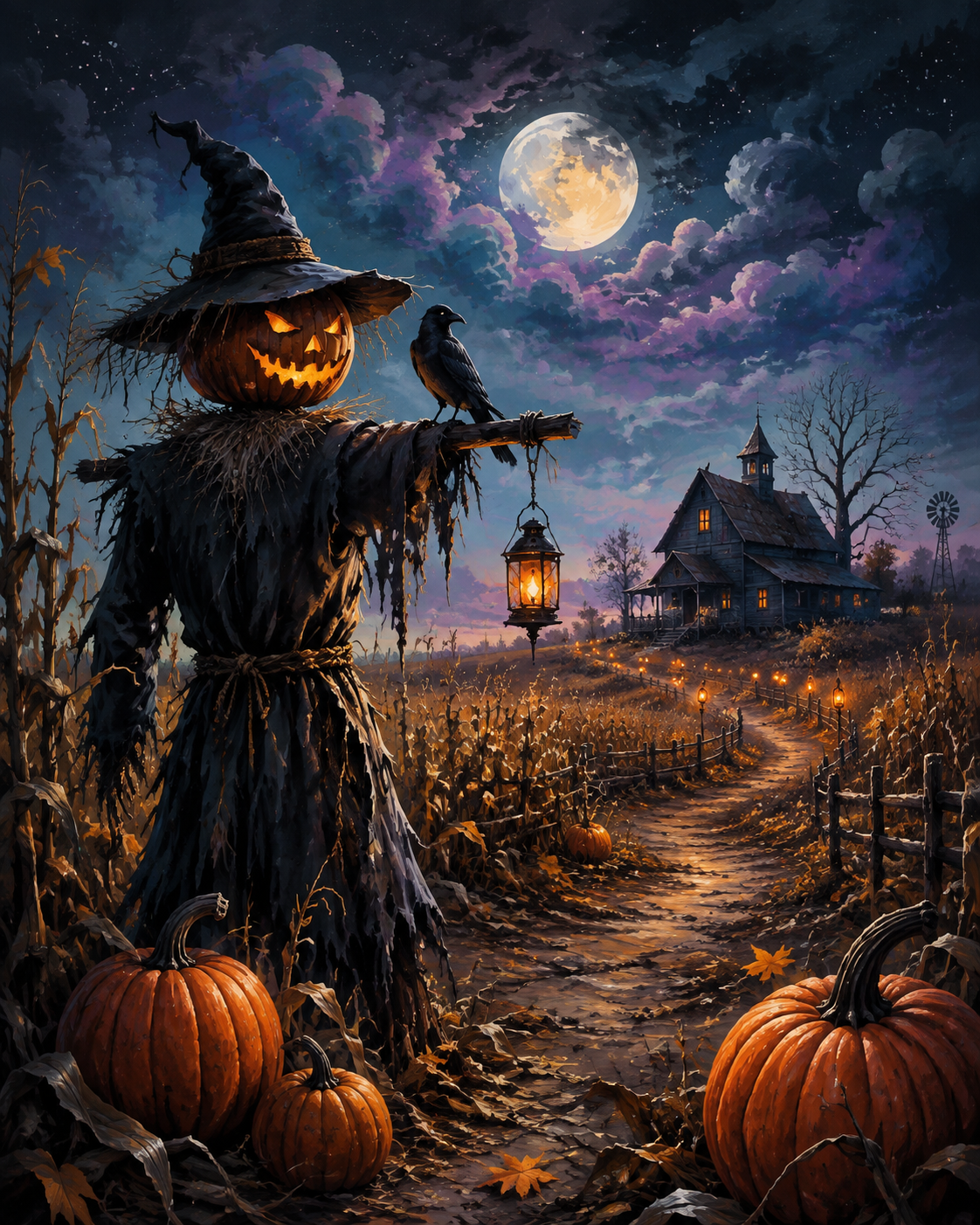 Malen nach Zahlen Der Wächter des verlassenen Feldes – Halloween-Motiv