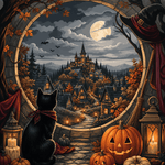 Malen nach Zahlen Der Weg zum Lichterdorf – Halloween-Motiv