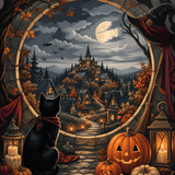Malen nach Zahlen Der Weg zum Lichterdorf – Halloween-Motiv