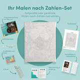 Inhalt des Malen-nach-Zahlen-Sets Der Weg zum Lichterdorf