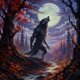 Malen nach Zahlen Der Werwolf im roten Wald – Halloween-Motiv