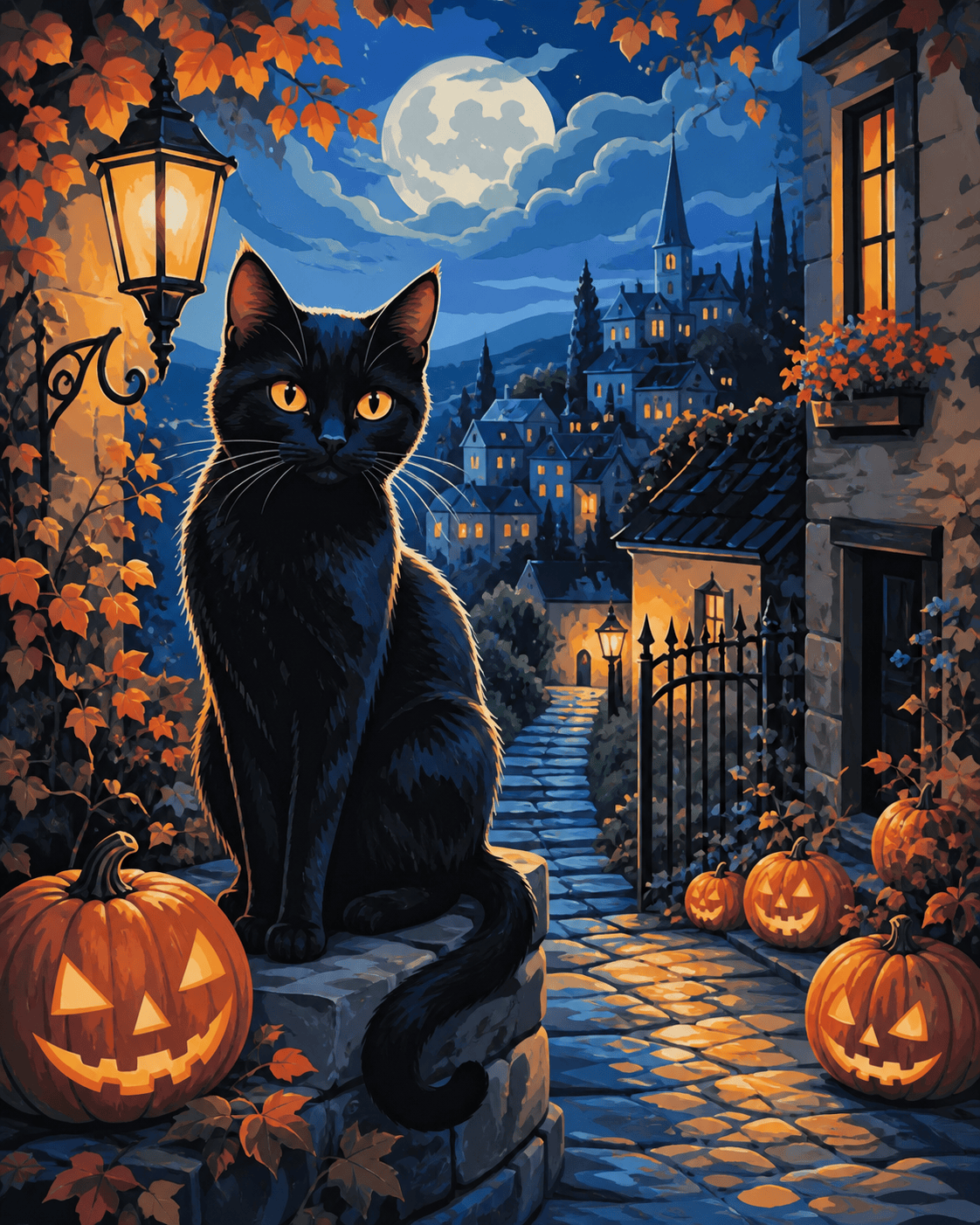 Malen nach Zahlen Der Zauber der schwarzen Katze – Halloween-Motiv