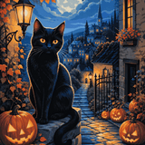 Malen nach Zahlen Der Zauber der schwarzen Katze – Halloween-Motiv
