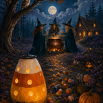 Malen nach Zahlen Der Zirkel der Zuckermaishexen – Halloween-Motiv