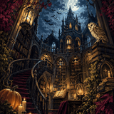 Malen nach Zahlen Die Bibliothek der flüsternden Bücher – Halloween-Motiv