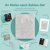 Inhalt des Malen-nach-Zahlen-Sets Die Bibliothek der flüsternden Bücher