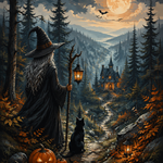 Malen nach Zahlen Die Hexe aus dem Tannenwald – Halloween-Motiv