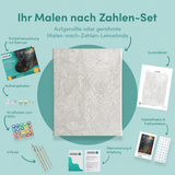 Inhalt des Malen-nach-Zahlen-Sets Die Hexe aus dem Tannenwald
