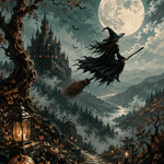 Malen nach Zahlen Die Hexe im kalten Mondlicht – Halloween-Motiv