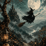 Malen nach Zahlen Die Hexe im kalten Mondlicht – Halloween-Motiv