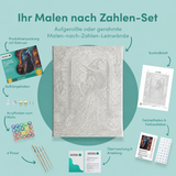 Inhalt des Malen-nach-Zahlen-Sets Die Hexe im schwarzen Kleid