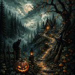Malen nach Zahlen Die Hütte am Hexenpfad – Halloween-Motiv