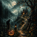 Malen nach Zahlen Die Hütte am Hexenpfad – Halloween-Motiv