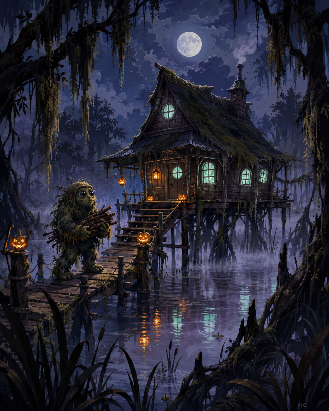 Malen nach Zahlen Die Hütte des Sumpfmonsters – Halloween-Motiv