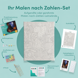 Inhalt des Malen-nach-Zahlen-Sets Die Katze in der Zauberbibliothek