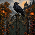 Malen nach Zahlen Die Krähe auf dem alten Tor – Halloween-Motiv