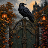 Malen nach Zahlen Die Krähe auf dem alten Tor – Halloween-Motiv