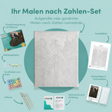 Inhalt des Malen-nach-Zahlen-Sets Die Krähe auf dem alten Tor