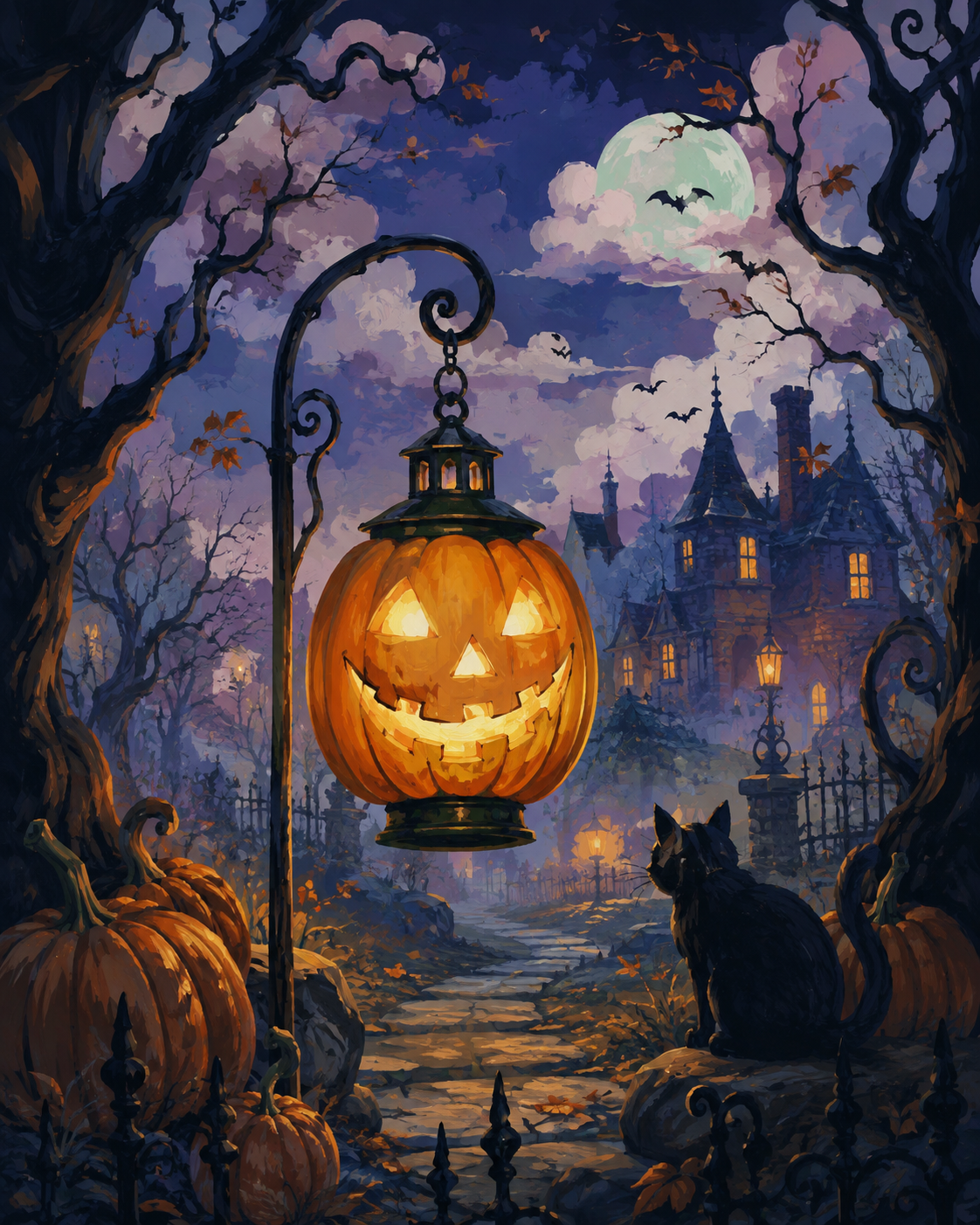 Malen nach Zahlen Die Laterne mit dem schiefen Lächeln – Halloween-Motiv