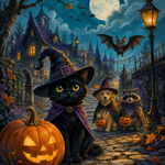 Malen nach Zahlen Die tierische Spukbande – Halloween-Motiv