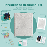 Inhalt des Malen-nach-Zahlen-Sets Die vergessene Bibliothek