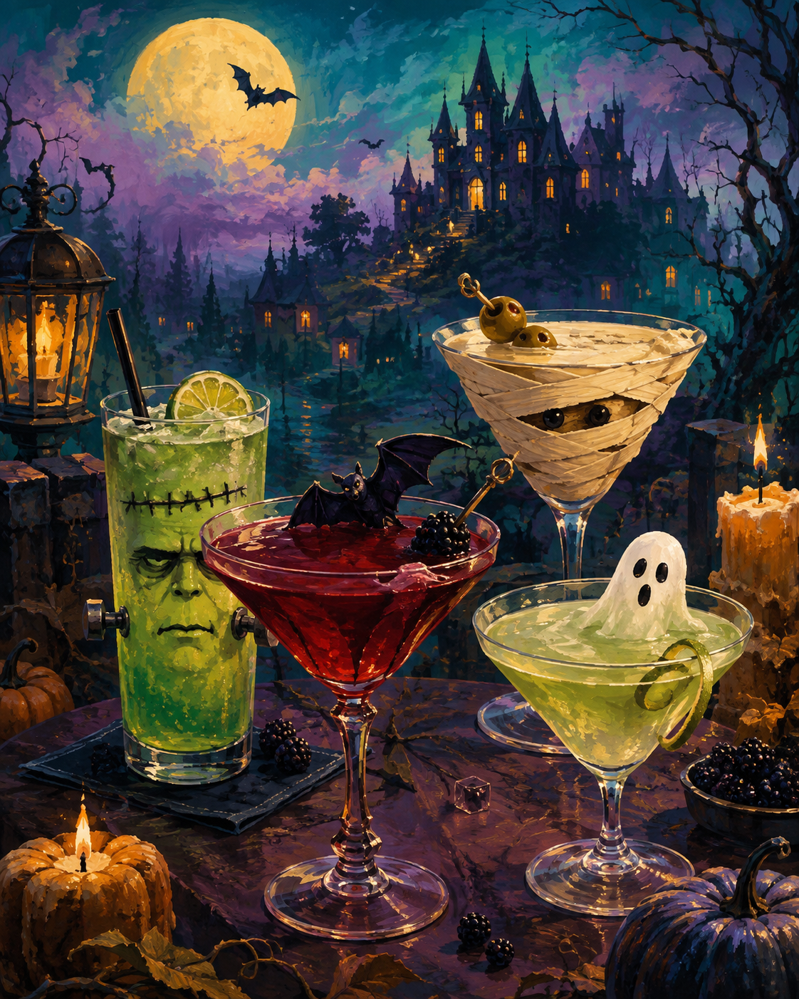 Malen nach Zahlen Drinks für die Geisterrunde – Halloween-Motiv