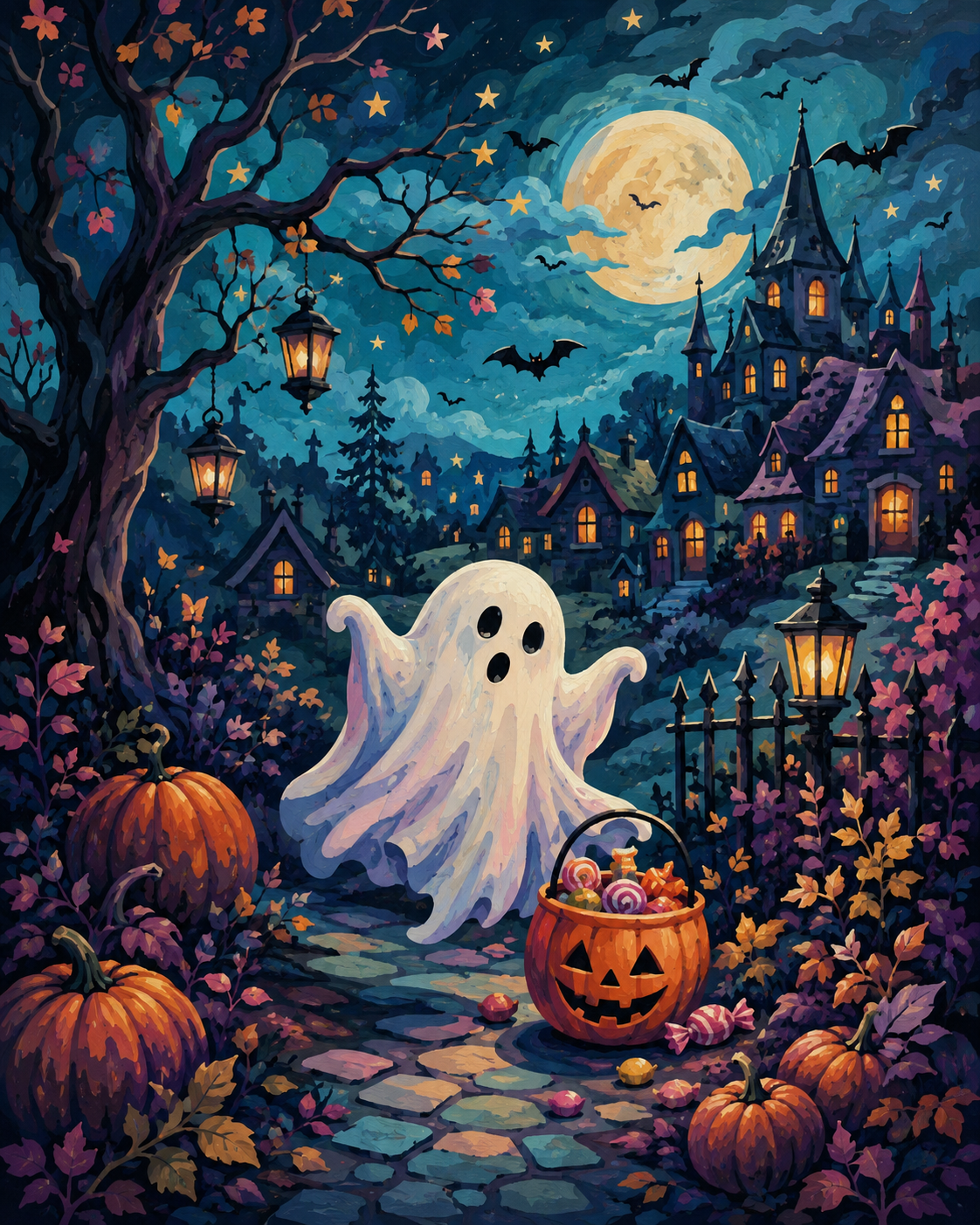 Malen nach Zahlen Ein Geist ruft Buh – Halloween-Motiv