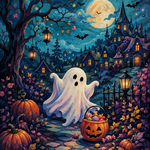 Malen nach Zahlen Ein Geist ruft Buh – Halloween-Motiv