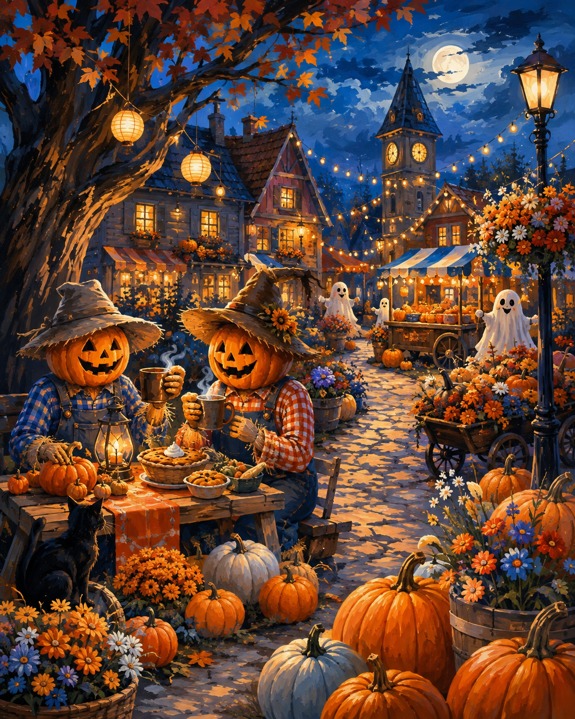 Malen nach Zahlen Erntefest im Kürbisdorf – Halloween-Motiv