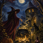 Malen nach Zahlen Feuerstelle der Waldhexe – Halloween-Motiv