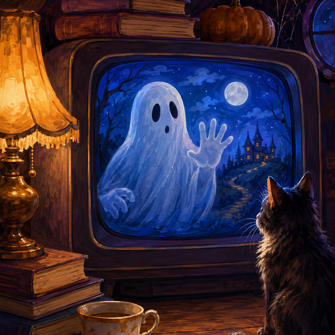 Malen nach Zahlen Gefangen im flimmernden Fernseher – Halloween-Motiv
