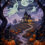 Malen nach Zahlen Geister über dem Kürbisacker – Halloween-Motiv