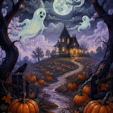 Malen nach Zahlen Geister über dem Kürbisacker – Halloween-Motiv