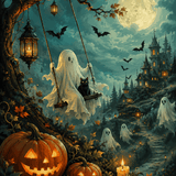 Malen nach Zahlen Geisterstunde im Mondschein – Halloween-Motiv
