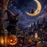 Malen nach Zahlen Halloween auf der Mondsichel – Halloween-Motiv