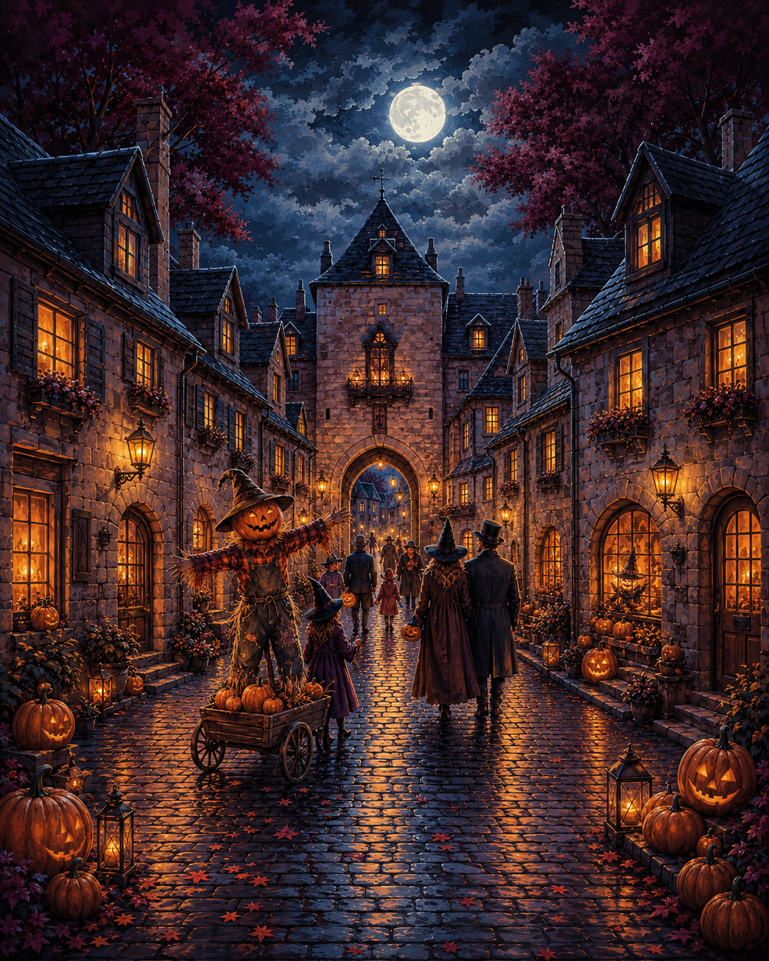 Malen nach Zahlen Halloween im alten Dorf – Halloween-Motiv