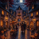 Malen nach Zahlen Halloween im alten Dorf – Halloween-Motiv