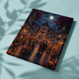 Fertige Leinwand Halloween im alten Dorf auf Stoff