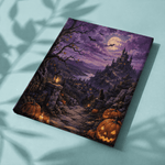 Fertige Leinwand Halloween unter violetten Wolken auf Stoff