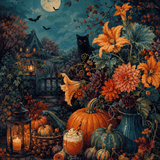 Malen nach Zahlen Herbsternte mit Kürbisblüten – Halloween-Motiv