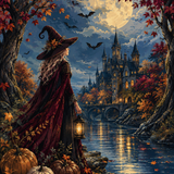 Malen nach Zahlen Herbsthexe am Fluss – Halloween-Motiv