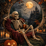 Malen nach Zahlen Herr Knochen macht Pause – Halloween-Motiv